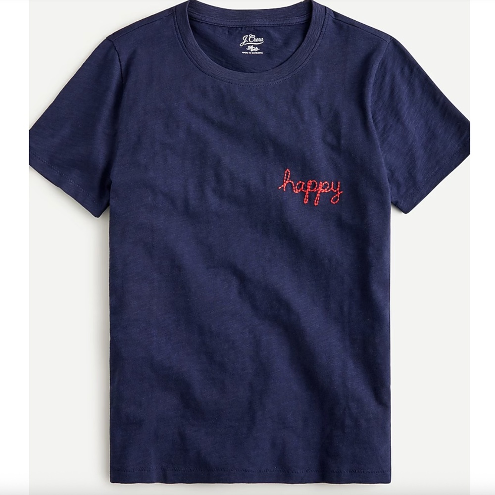 J.Crew "Happy" Embroidered Crewneck T-shirt - Navy, Size: S, NWT